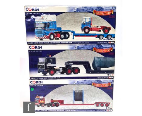 Three Corgi Hauliers of Renown 1:50 scale diecast models, CC15604 Wynns Volvo F89 3 Axle Low Loader with Industrial Cable Ree