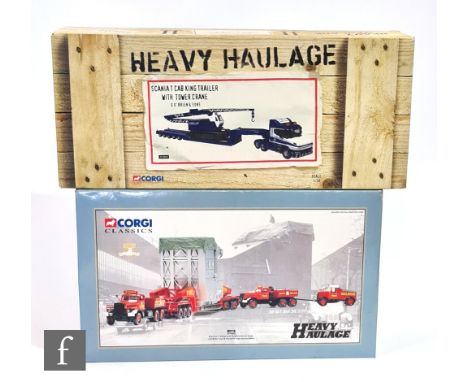 Two Corgi Heavy Haulage 1:50 scale diecast model sets, 31009 Wynns Diamond T Ballast x 2 24 Wheel Girder Trailer with Boiler 