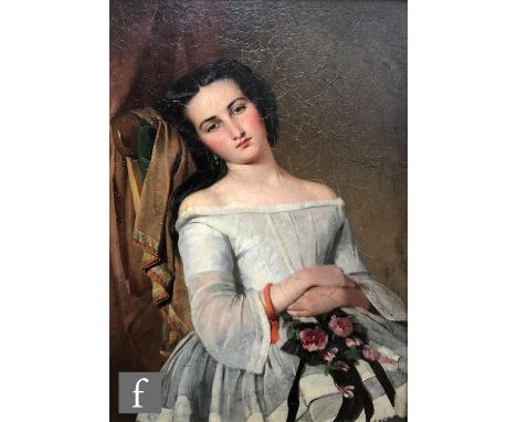 CIRCLE OF GEORGE HENRY STORY (AMERICAN, 1835-1923) - Portrait of a young lady, three quarter length seated, oil on board, sig