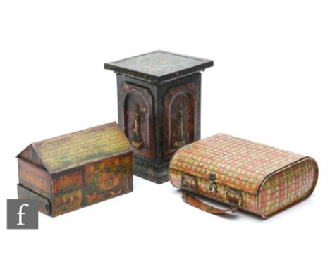 A collection of early 20th Century Huntley &amp; Palmer novelty biscuit tins, to include 'Farmhouse', circa 1931, 11cm x 16cm
