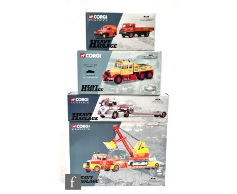 Four Corgi Heavy Haulage 1:50 scale diecast models, 31010 Short Brothers Scammell Highwayman Low Loader with Luffing Shovel, 