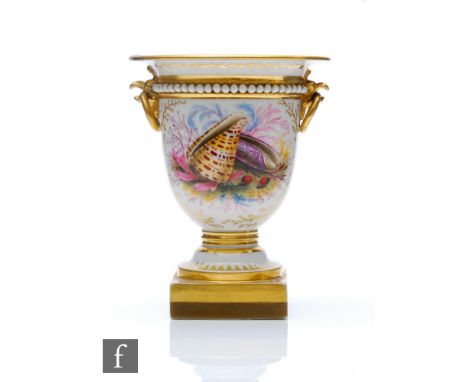 A small 19th Century Flight Barr &amp; Barr Royal Porcelain Works Worcester pedestal vase decorated with hand painted shells 