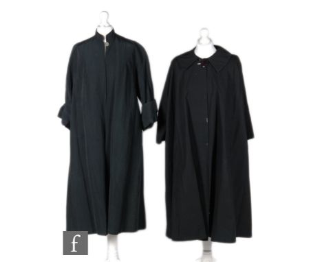 Two 1950s/1960s ladies vintage black coats, the first a smock coat labelled for California Cotton with a single button fasten