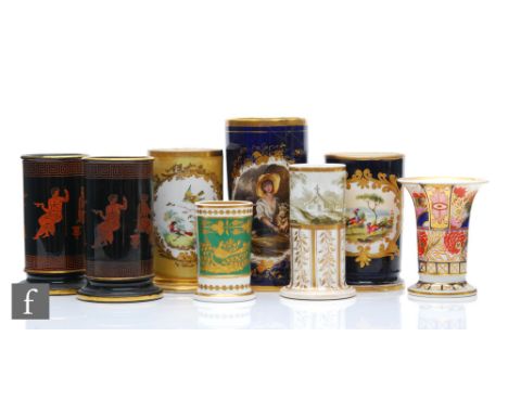 A collection of assorted 19th and early 20th Century spill vases of varying cylindrical form to include Chamberlain Worcester