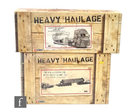 Two Corgi Heavy Haulage 1:50 scale diecast model sets, CC13209 TSL Vanguard DAF XF Ballasted Tractor, Nicolas Bogies &amp; Lo