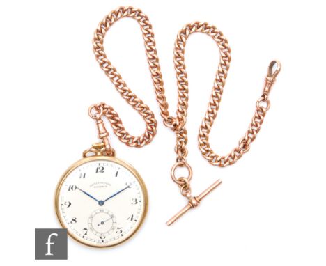 A 9ct hallmarked open faced, crown wind Brevingtons pocket watch, Arabic numerals to an engine turned dial, case diameter 46m