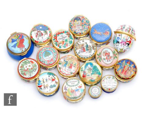 A collection of assorted 1980s and 1990s Halcyon Days enamel pill and trinket boxes to include Christmas&nbsp;1979 to 1990 an