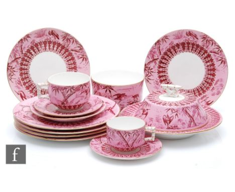 A collection of late 19th Century E J D Bodley Aesthetic movement breakfast tea and tableware comprising a muffin dish and co