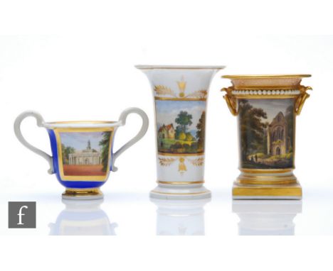 A 19th Century Barr Flight &amp; Barr Worcester spill vase decorated with a handpainted panel titled 'Valle Crucis Abbey near