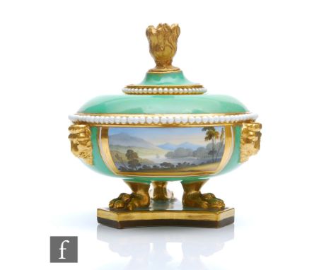 A 19th Century Flight Barr and Barr Royal Porcelain Works, Worcester inkwell decorated with a view of The Straits of Menai fr
