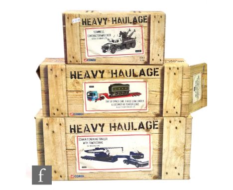 Three Corgi Heavy Haulage 1:50 scale diecast model sets, CC12306 Eddie Stobart Scammell Contractor Wrecker, CC12418 G O'Brien