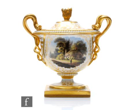 A 19th Century Flight Barr &amp; Barr Royal Porcelain Works Worcester twin handled vase and cover decorated with hand painted
