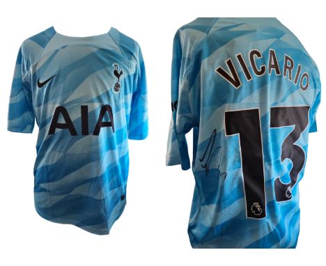 Guglielmo Vicario signed Tottenham Hotspur Nike replica away shirt. Size Medium. Good Condition. All autographs come with a C