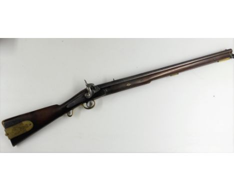 EXTREMELY RARE MUSEUM QUALITY 19TH CENTURY MILITARY MUZZLE LOADING PERCUSSION RIFLE BY BECKWITH, 0.577 CAL, BRASS PATCH BOX T