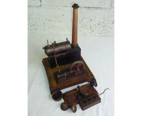 BING OR SIMILAR GERMAN LIVE STEAM STATIONARY ENGINE WITH BASE &amp; ACCESSORIES, NO BURNER