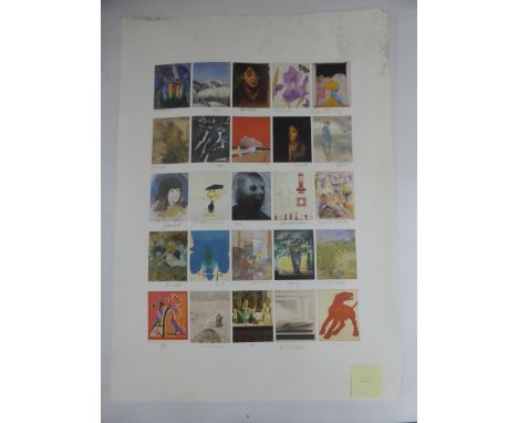 'FOUNDERS PRINT' LARGE LITHOGRAPH WITH 25 POSTCARD SIZE IMAGES EACH SIGNED BY ARTISTS INC. SONIA LAWSON, JOHN WRAGG, ELIZABET