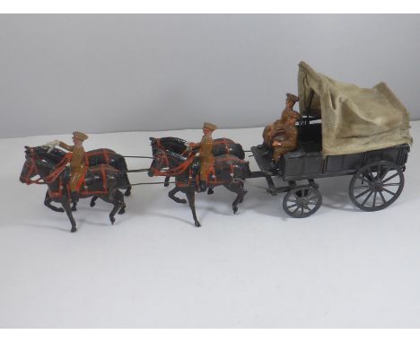 BRITAINS ARMY MEDICAL CORPS CANVAS COVERED WAGON, 4 HORSE AND MISC. PERSONNEL