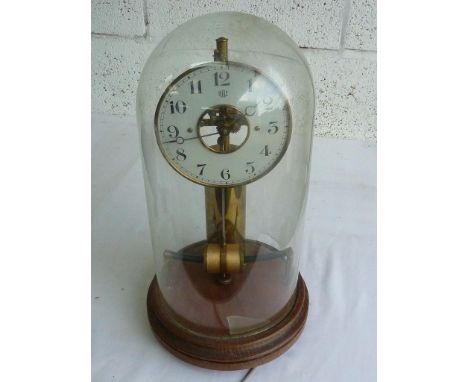 EARLY 20TH CENTURY BULLE ELECTRIC CLOCK UNDER GLASS DOME (AF) ON WOODEN PLINTH