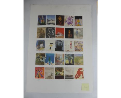 'FOUNDERS PRINT' LARGE LITHOGRAPH WITH 25 POSTCARD SIZE IMAGES EACH SIGNED BY ARTISTS INC. SONIA LAWSON, JOHN WRAGG, ELIZABET