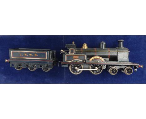 MARKLIN GAUGE 1 CLOCK WORK 4-4-0 LOCOMOTIVE &amp; TENDER IN LNWR BLACK LIVERY ‘JUPITER’, U/B BUT A GOOD EXAMPLE, WITH DR PATE