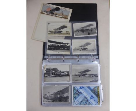 ALBUM OF POSTCARDS AND EPHEMERA INC. WWI AIRCRAFT, AIRSHIPS, ALAN COBHAM AIR DISPLAY PROGRAMME AND TOUR OF BRITAIN PASSENGER 