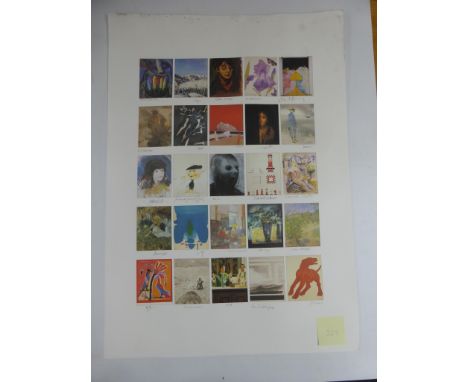 'FOUNDERS PRINT' LARGE LITHOGRAPH WITH 25 POSTCARD SIZE IMAGES EACH SIGNED BY ARTISTS INC. SONIA LAWSON, JOHN WRAGG, ELIZABET