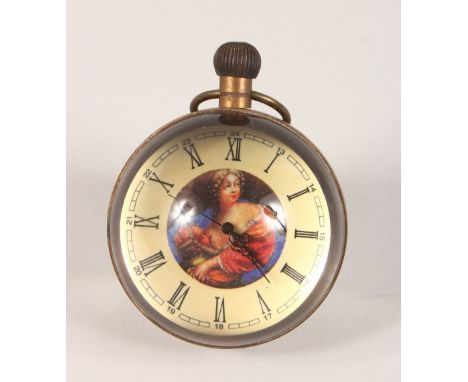 A NOVELTY BALL SHAPED DESK CLOCK, with portrait bust. 3ins diameter.