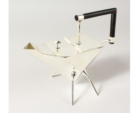 A CHRISTOPHER DRESSER STYLE TRIANGULAR SHAPED TEAPOT.