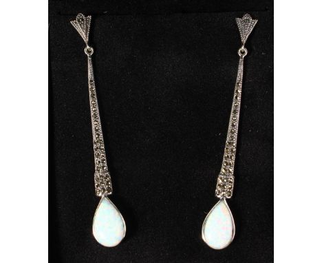 A PAIR OF GILSON OPAL LONG DROP EARRINGS.