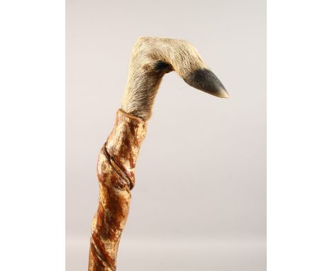 A HOOF HANDLED WALKING STICK, with twisted shaft. 48ins long.