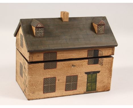 A PAINTED HOUSE STYLE TEA CADDY. 10ins long.