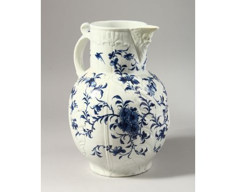 A VERY LARGE WORCESTER CABBAGE LEAF MOULDED JUG, workman's mark.