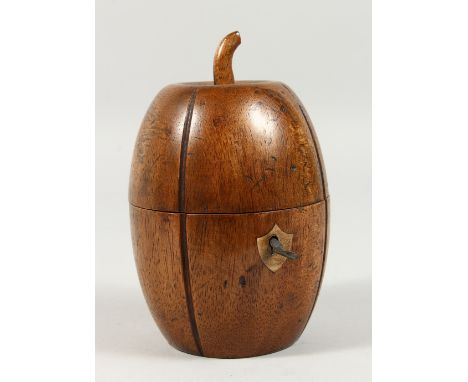 A MELON SHAPED WOODEN TEA CADDY. 6ins high.