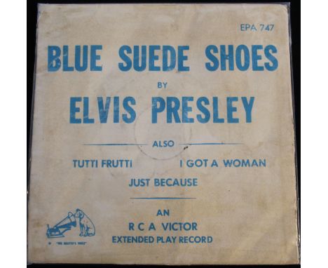 ELVIS PRESLEY - BLUE SUEDE SHOES - This EP (EPA 747) had a temporary sleeve for the first couple of weeks of release as the '