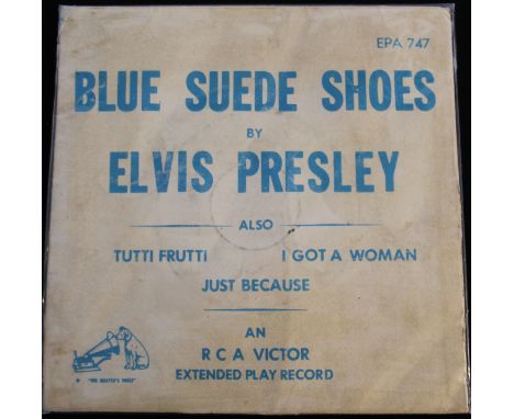 ELVIS PRESLEY - BLUE SUEDE SHOES - This EP (EPA 747) had a temporary sleeve for the first couple of weeks of release as the '