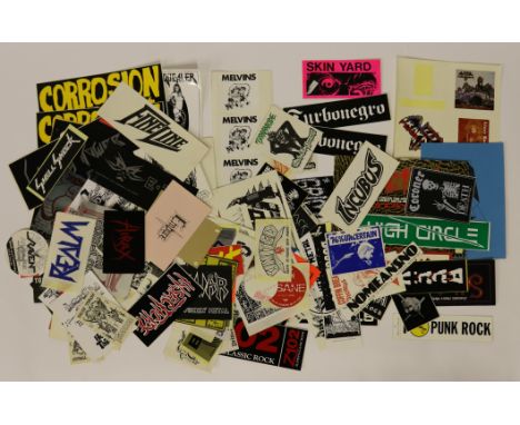 HEAVY METAL PROMO STICKERS - 140 x vintage heavy metal promo stickers to include the bands Metallica, Lizzy Borden, Status Qu