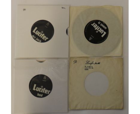 LUCIFER 7" SINGLES - Three singles from the experimental Lucifer, the work of Denys Irving part funded by Howard Marks. Title