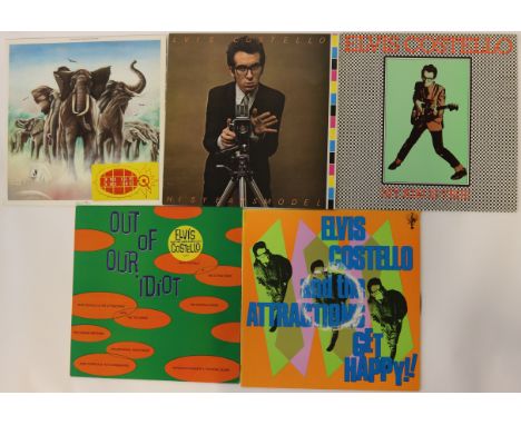 ELVIS COSTELLO - A lovely clean collection of 5 x LPs and 15 x 7". LPs are My Aim Is True (SEEZ 3), His Years Model, Armed Fo