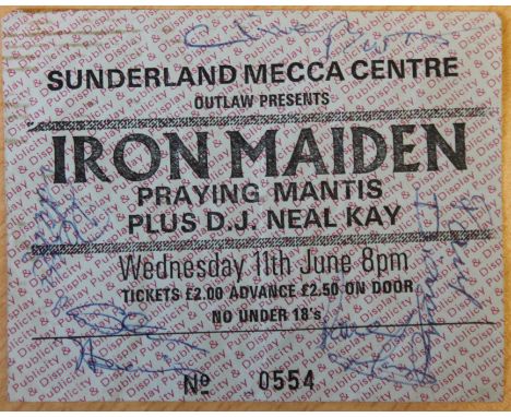 IRON MAIDEN - a signed Iron Maiden ticket from their performance at the Sunderland Mecca Centre on Wednesday 11th June 1980. 