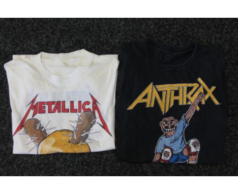 METALLICA - ANTHRAX - 2 vintage metal t-shirts from 80s tours to include Metallica Damage Inc Tour 1986 and Anthrax Spreading