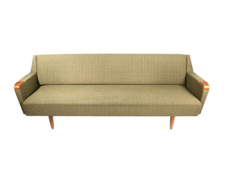 A 1960s Danish Sofa/Day Bed, with teak hand grips and original green wool fabric, 204cm by 67cm by 78cm