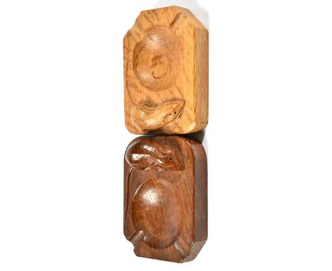 Mouseman: Two Robert Thompson English Oak Ashtrays, of standard rectangular form, each with carved mouse signature, 10cm