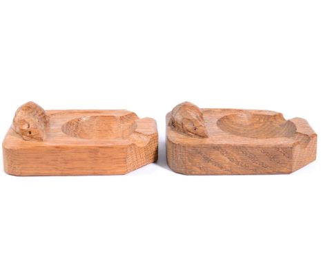 Mouseman: Two Robert Thompson English Oak Ashtrays, of standard rectangular form, each with carved mouse signature, 10.5cm