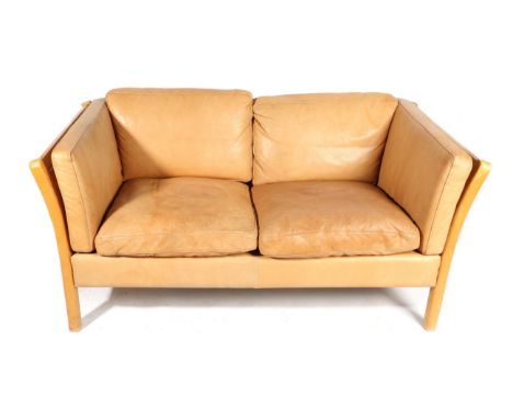 Stouby: A Light Brown Tan Leather Two-Seater Sofa, with beech frame, 146cm by 80cm by 65cm