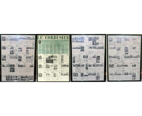 A Set of Four 1980s Le Corbusier et Pierre Jeanneret (1922-1940 and 1951-1967) Timeline Prints, depicting architectural proje