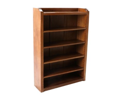 Mouseman: A Robert Thompson English Oak 4ft Bookcase, with raised upstand, four adjustable shelves, with carved mouse signatu