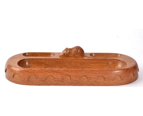 Mouseman: A Robert Thompson English Oak Pen Tray, with carved mouse signature, 30cm