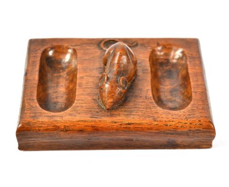 Mouseman: A Robert Thompson English Oak Double Pin Tray, of rectangular form, with carved mouse signature, 12.5cm by 10cm See