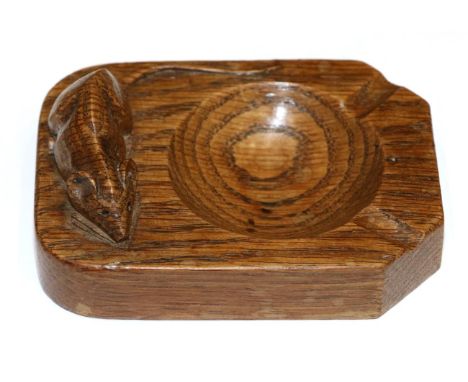 Mouseman: A Robert Thompson English Oak Ashtray, of standard rectangular form, with carved mouse signature, 10cm