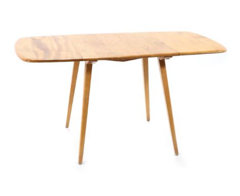 An Ercol Originals Style Light Elm Breakfast Dropleaf Table, on square tapering legs, the underside labelled Ercol Made in En